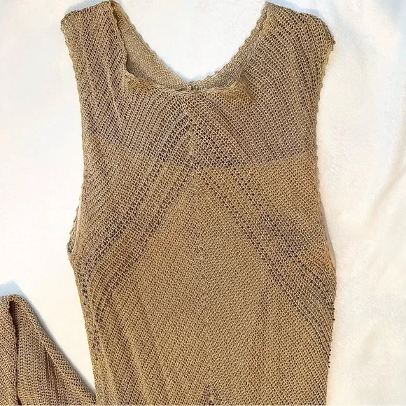 Rimini by Shaw Crocheted & Beaded Tan Beige Fitted Sleeveless Long Dress 8 Y2K - Picture 6 of 12